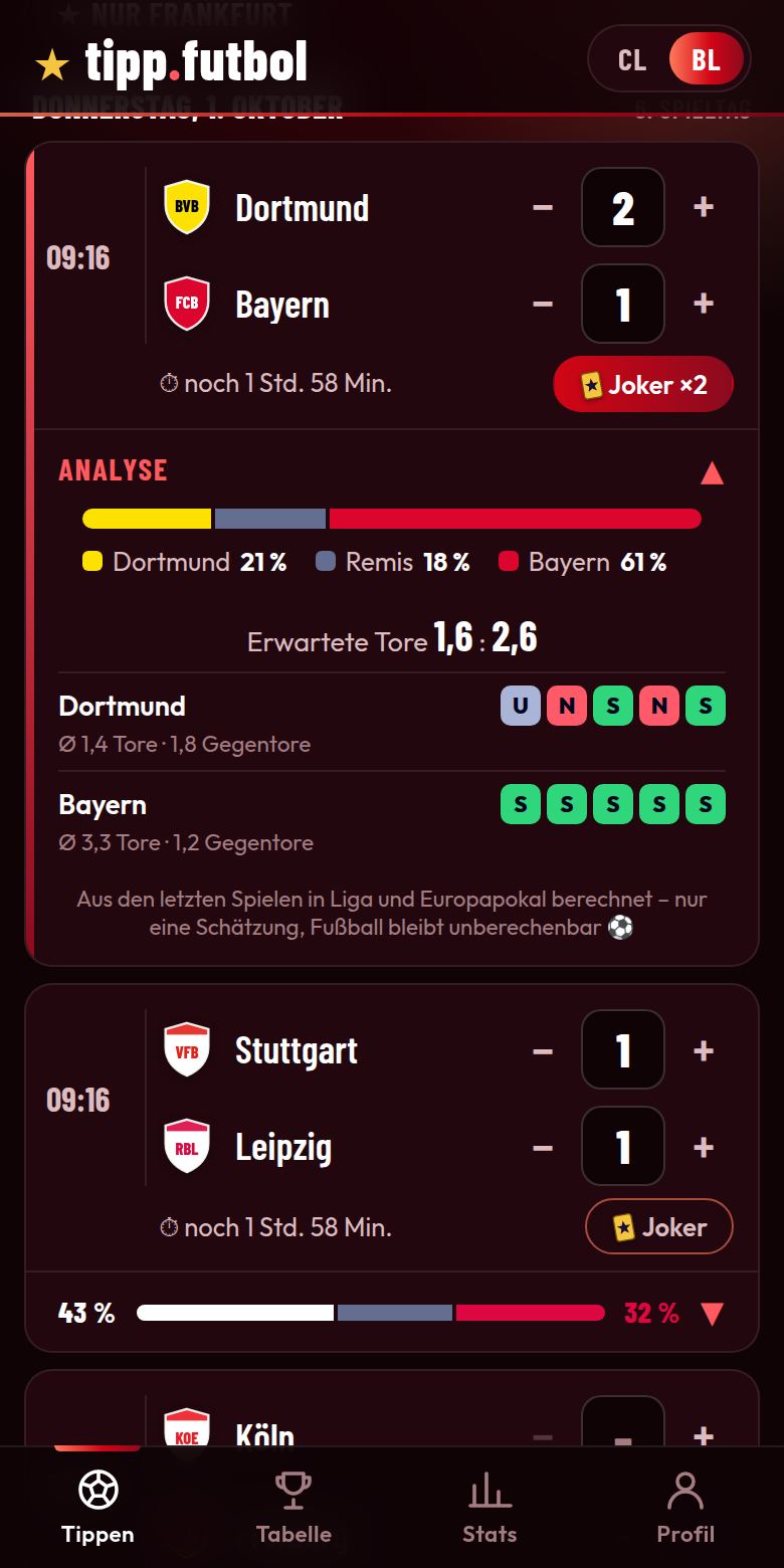 Screenshot: Analyse: Form, erwartete Tore und Siegchancen
