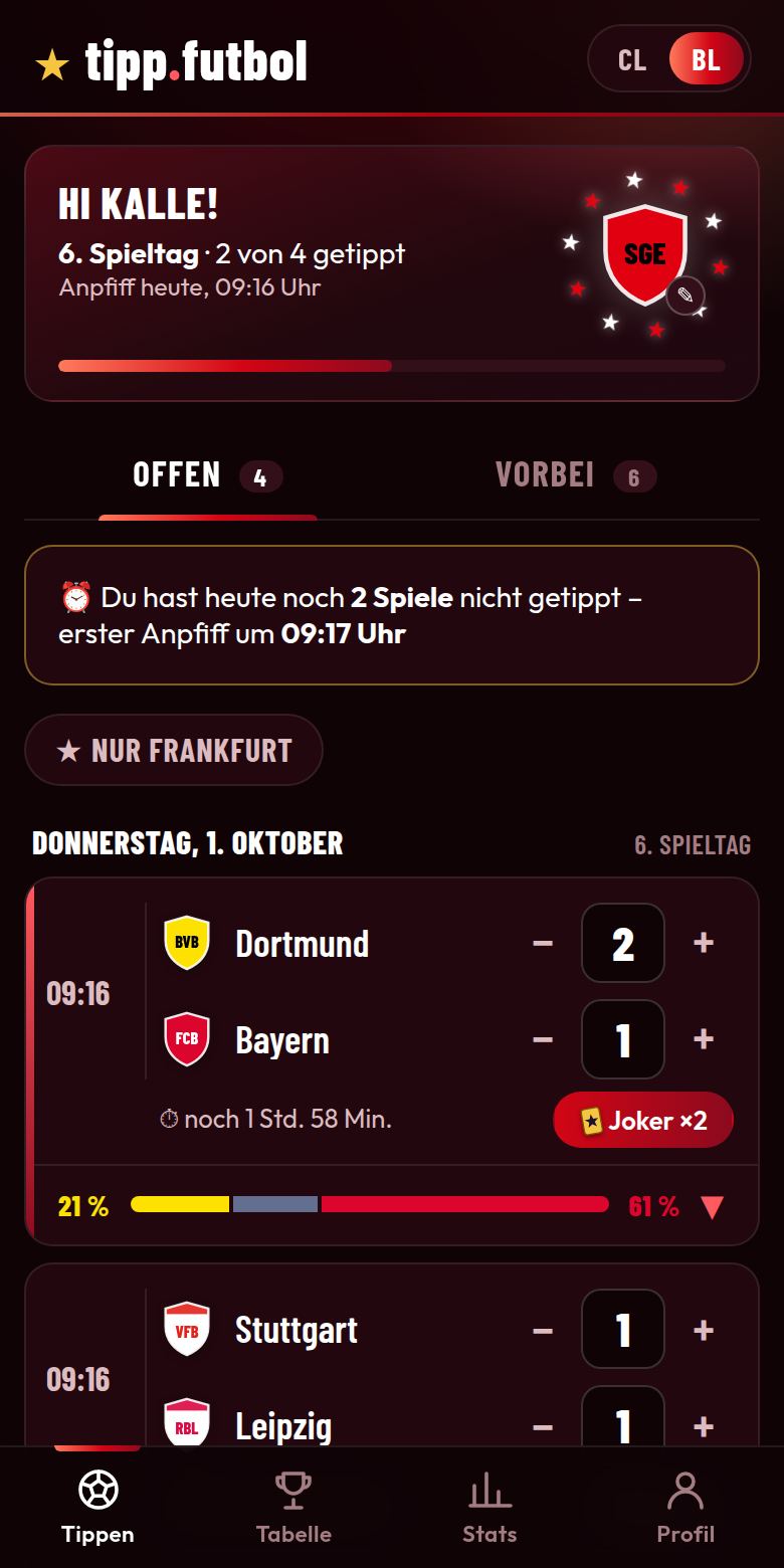 Screenshot: Tippen mit Joker – dein Verein im Sternenkranz