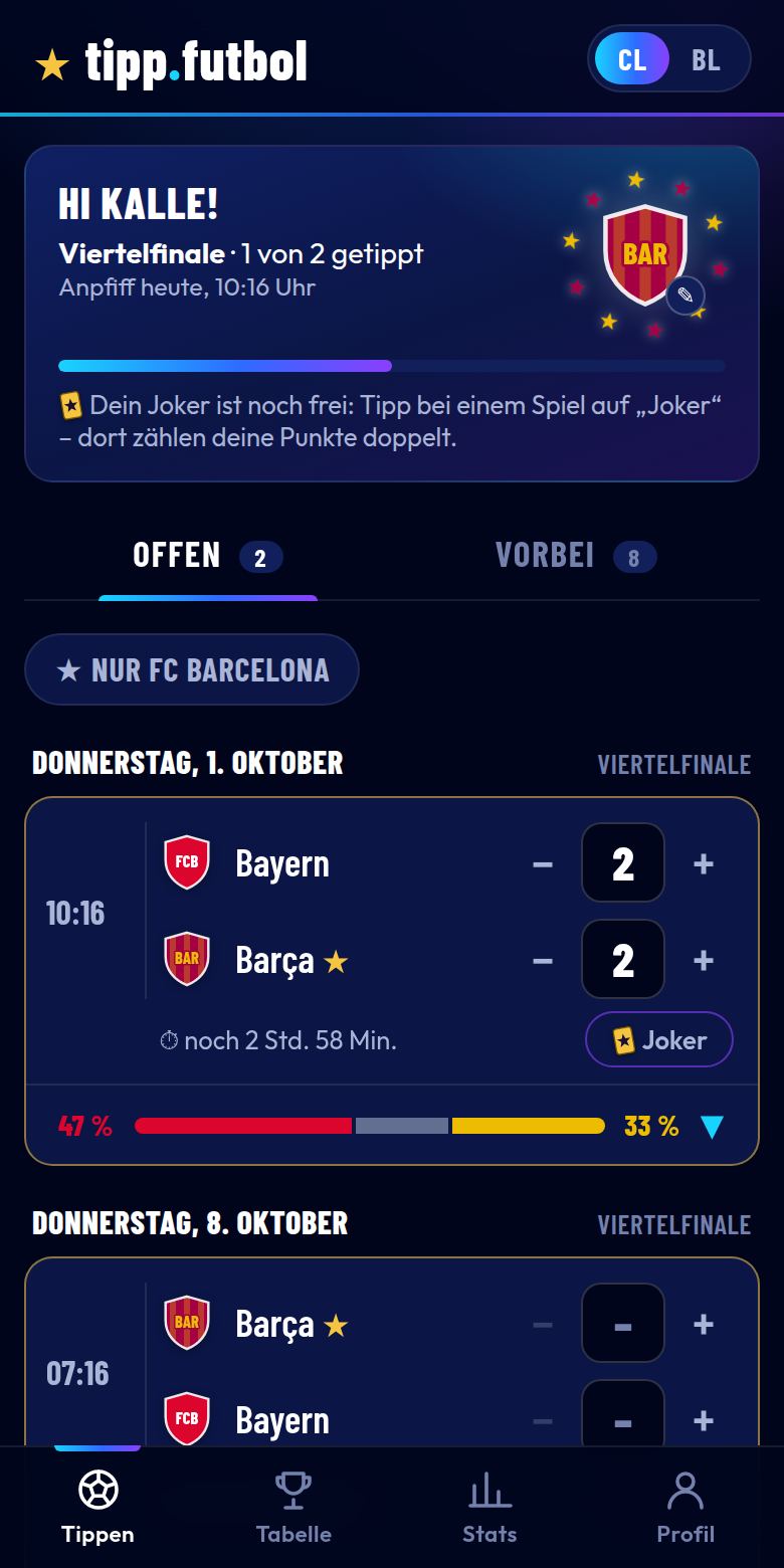 Screenshot: Tippen bis zum Anpfiff – mit Siegchancen auf einen Blick